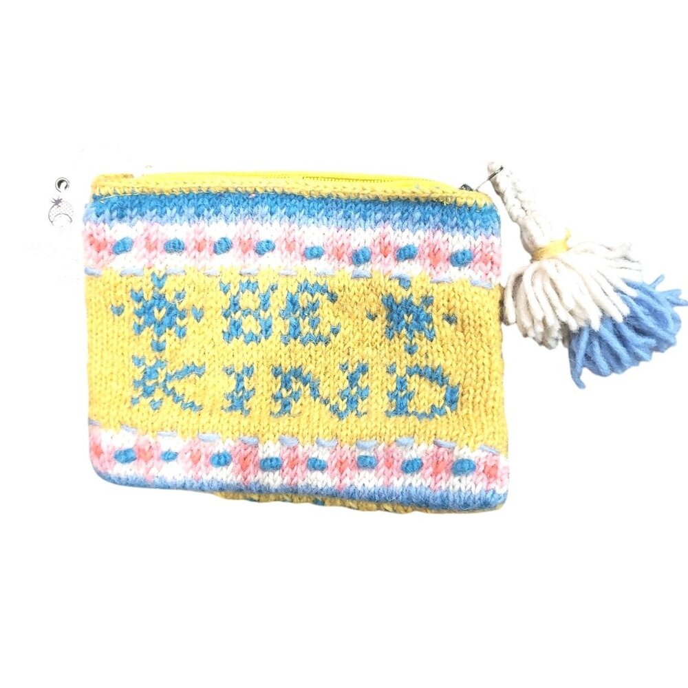 Anthropologie French Knot Wool Clutch Zipper Purse Bag  8x5” Be Kind with Tags